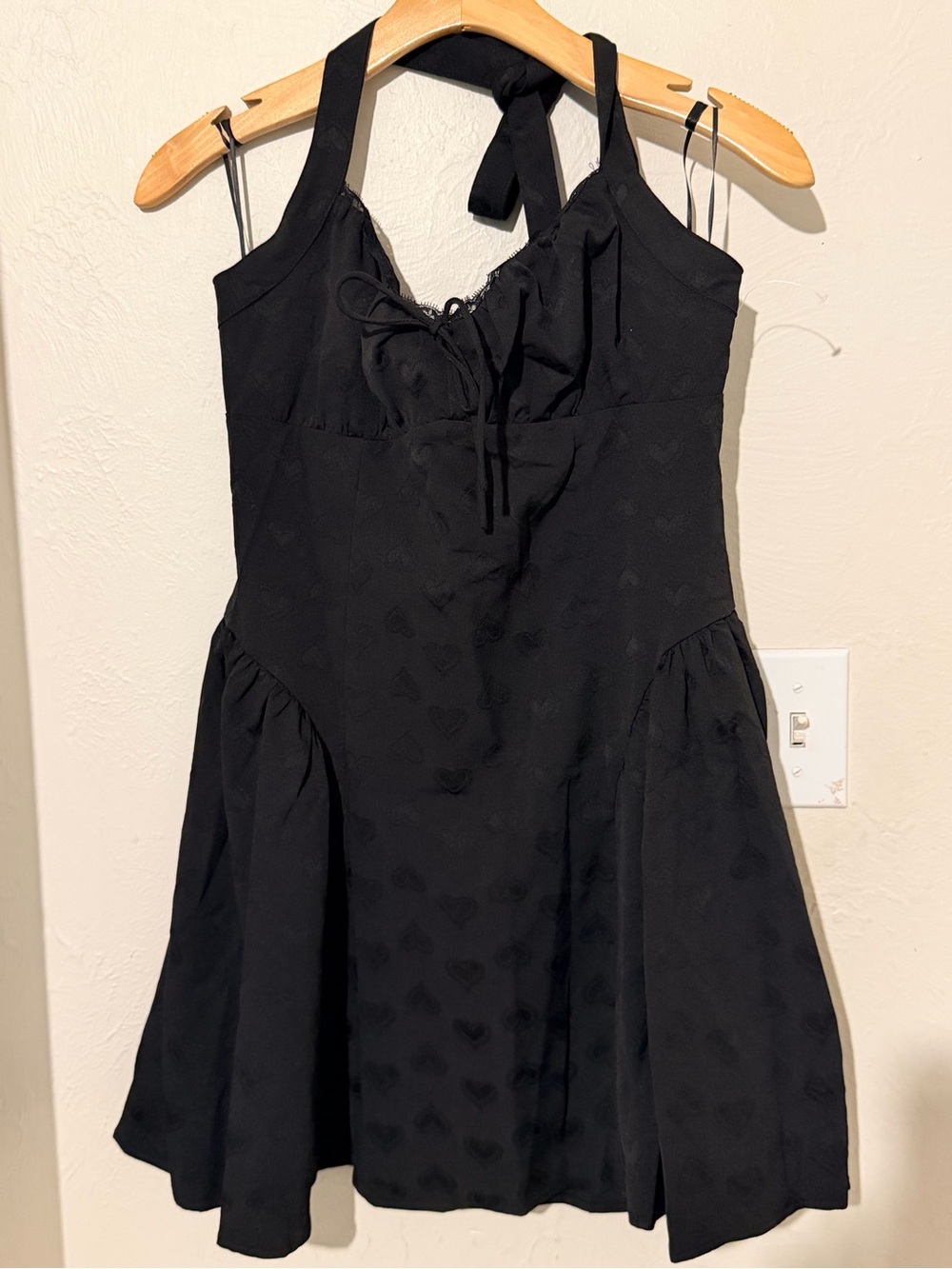 All in Favor Black Halter Mini Dress with Tie Detail